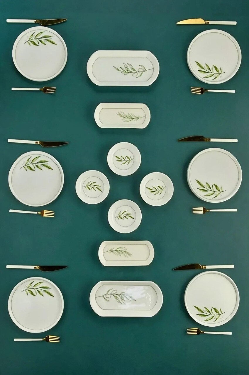 Set de mic dejun, Hermia, 759NRE1120, Platou: 20 x 9 x 3 cm (2 bucăți), Alb / Verde / Verde deschis - imagine 6